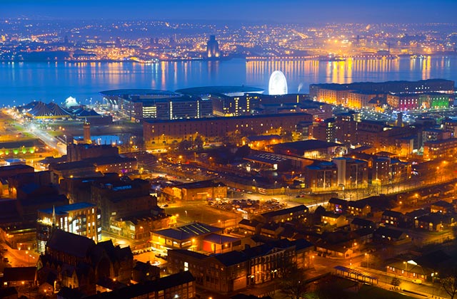 The lights of Liverpool at night