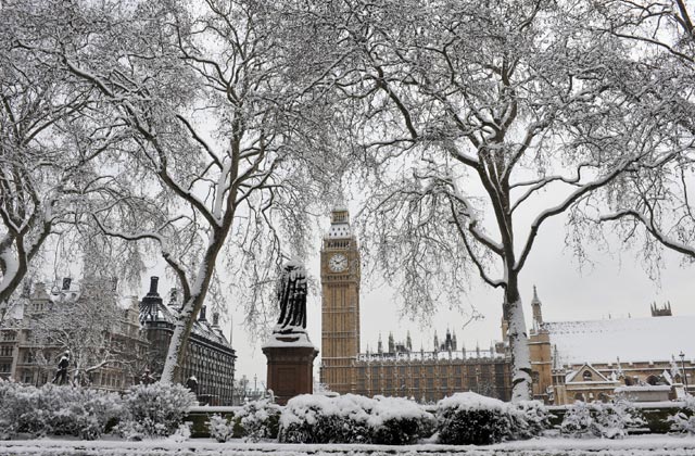 The Palace of Westminster under snow